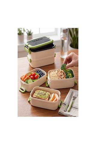Yeşil Beslenme Kutusu 3 Bölmeli 1 Adet 3 Bölmeli Beslenme Kabı Yemek Saklama Kabı Taşınabilir Lunch Box Okul