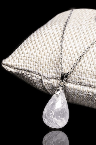 Sertifikalı Doğal Kristal Kuvars Taşı Kolye Gümüş Aparatlı Çok Renkli