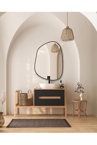 Asimetrik Ayna, Konsol Aynası, Dresuar Aynası, Duvar Aynası 75 X 55 Siyah