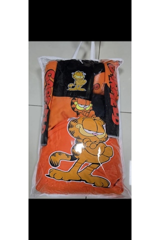 Garfield Siyah Süper Set Dörtlü Servis Kılıfı + İkili Yastık Ve Kemer Kılıfı +vites Polar+havlu Set