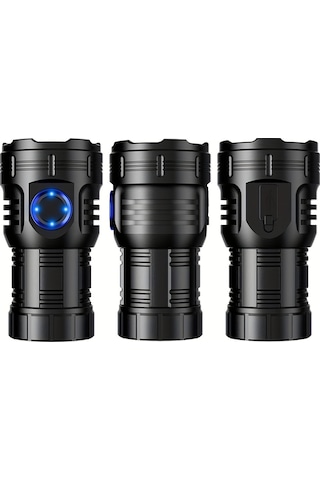 Geeksen 3050 Lumen F82 Led El Feneri, Çok Fonksiyonlu, Taşınabilir, 8 Işık Modu, Alüminyum Gövde, 26650 Pil Ve Şarj Kablosu İçerir Siyah