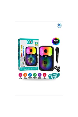 Bluetooth Hoparlör 8 İnç Mikrofonlu Karaoke Şarjlı Rgb Işıklı Kab
