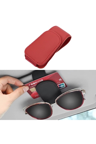 Microcase Universal Suni Deri Oto Güneş Gözlük Tutucu Askılık Mıknatıslı - Al5240 Kırmızı