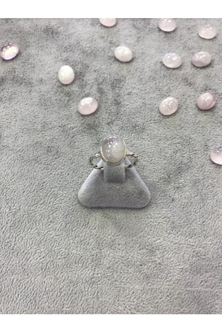 Pembe Kuvars Taşlı Gümüş Yüzük 925 Ayar Doğal Taş - 271961492