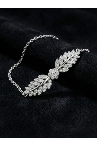 Roza Silver 925 Ayar Rodyum Zirkon Taşlı Yaprak Motifli Işıltılı Gümüş Bileklik Rzb10089 Gümüş