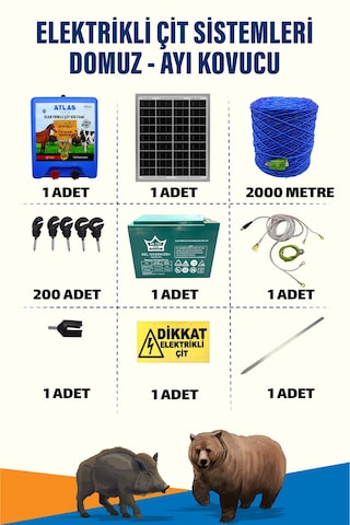 2000mt 25-100 Dönüm Ayı Kovucu Elektrikli Çit Sistemi 24a Akü Ve 25w Güneş Panelli 2000mt 25-100 Dönüm Ayı Kovucu Elektrikli Çit Sistemi 24a Akü Ve 25w Güneş Panelli