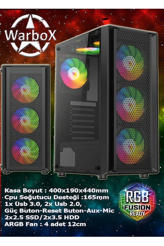 Warbox Animal i5-3350P 16 GB 256 GB + 250 GB SSD Radeon R7 240 24" W10P Masaüstü Oyuncu Bilgisayarı