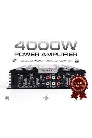 Korax Kx-ab-460 4 Kanal Oto Amfi - 4000w Max, 60wx4 Rms, Köprülenebilir Ab Sınıfı Araç Amplifikatörü,