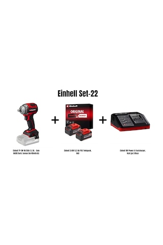 Einhell Set-22 TP-CW 18/350-c Li Bl - Solo Akülü Darbeli Somun Sıkma Makinesi + Einhell 2x18v 5.2AH Pxc Twinpack Akü + Einhell 18V Power X-fastcharge