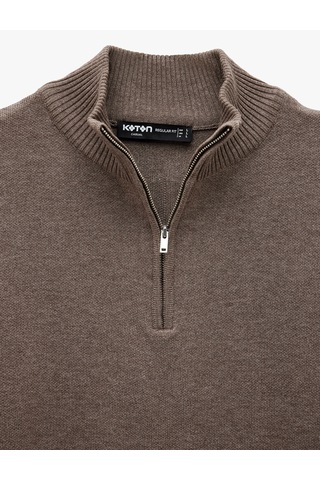 Koton Uzun Kollu Regular Fit Basic Yarım Fermuarlı Triko Kazak Kahverengi 6wam70054ht Kahverengi