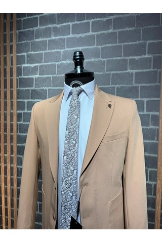 Dupont Classics Dupont Slim Fit Sivri Yaka 6 Drop Çift Yırtmaç Torba Cep 2'li Takım Elbise Bej-altın Bej