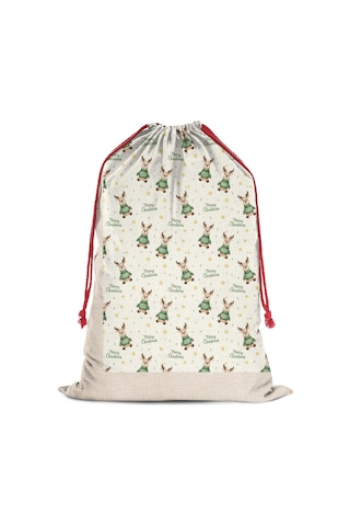 Büyük Noel Baba Hediye Çantası, Pamuklu Kordonlu, Yeniden Kullanılabilir Noel Geyik Svetşötü