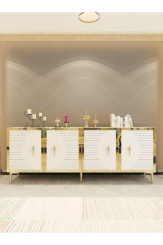 Ka1801dbg Tuna Konsol, Tv Sehpası Safirmeşe-beyaz-gold 180cm Safirmeşe-beyaz-gold