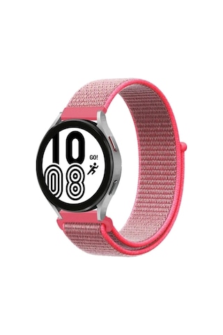 Mey İthalat Samsung Samsung Uyumlu Galaxy Watch 4 Hasırlı Cırtcırtlı Kordon - Pembe