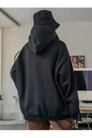 Kadın Hearten Baskılı Oversize Sweatshirt Siyah