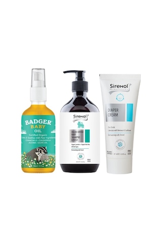 Badger Bebek Yağı 118 ML + Sirenol Organik Pişik Kremi 87 ML + Bebek Şampuanı 400 ML
