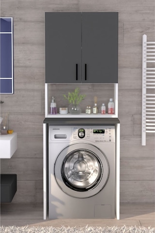Üst Dolaplı Çok Amaçlı Çamaşır Makinesi Dolabı Antrasit Beyaz - Antrasit
