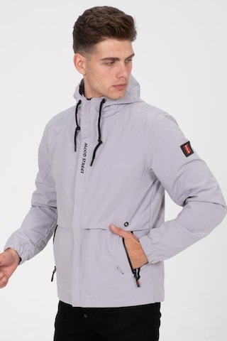 Oksit Mood Street Baskılı Su İtici Slim Fit Erkek Yağmurluk Mont Açık Gri