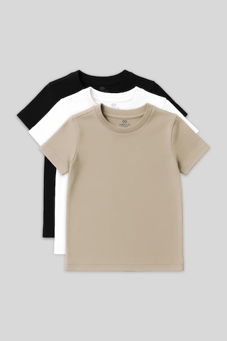 Standart Fit Basic O Yaka 3lü Paket Siyah-beyaz-bej Unisex Çocuk T-shirt - 11328 Siyah - Beyaz