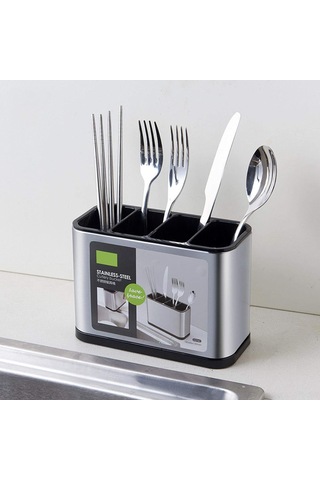 Dofolink 4 Bölmeli Çelik Çamaşırlı Mutfak Gereçleri Rafı, Büyük Kapasite, Kurutma Kolay, Hijyenik Depolama Kutusu 18x8.6x13 Cm Diğer