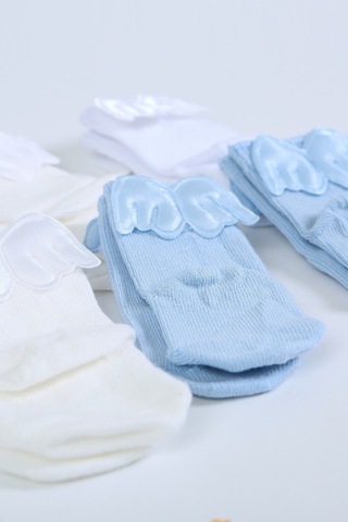 Pamuklu 6'lı Yenidoğan Melek Kanatlı Bebek Çorap Mavi