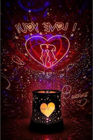 Projeksiyon Dekoratif Aydınlatma Kalp Yıldız I Love You Temalı 3d Yansıtma Gece Lambası 2 Modlu Kırmızı