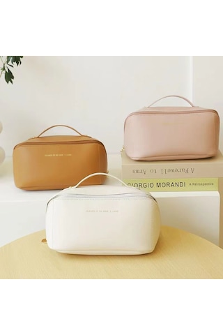 Geeksen Beyaz Organize Seyahat Makyaj Çantası - Büyük Kapasiteli, Dayanıklı Kumaş, Organik Bölmeli, Moda Ins Stilinde