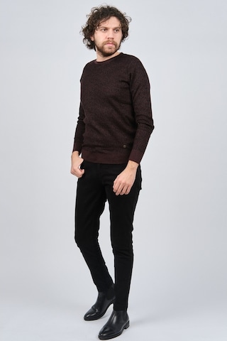 Çizgi Triko Erkek Bisiklet Yaka Slim Fit Desenli Kazak 42554255 B Bordo