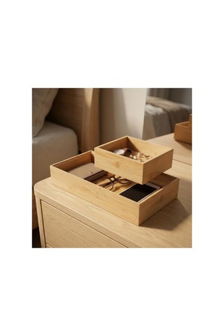 2'li Bambu Organizer Seti - Banyo, Mutfak Ve Ofis Düzenleyici
