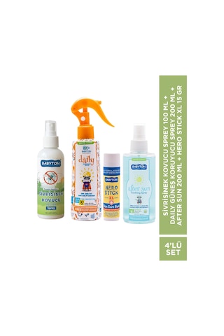 Set 4'lü Sivrisinek Kovucu Sprey 100 Ml+daily Güneş Koruyucu Sprey 200 Ml+after Sun 200ml+hero Stick