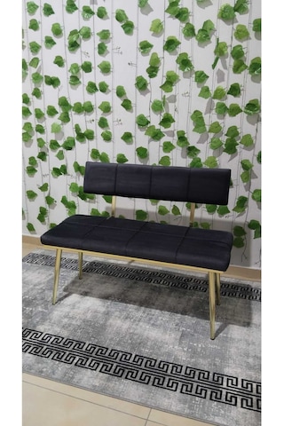 Özcan Metal Metal Ayaklı Sırtlı Gold Mutfak Salon Antre Yatak Odası Puf Bank Oturak Bench Antrasitgri