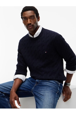 Tommy Hilfiger Erkek Classic Cable Crew Kazak Lacivert
