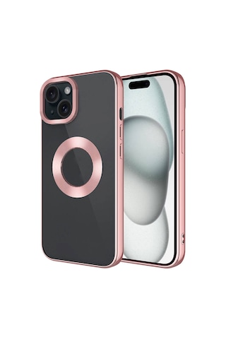 Apple Uyumlu iPhone 15 Tek Kamera Çerçeveli Logo Gösteren Zore Omega Kılıf-rose Gold Rose Gold