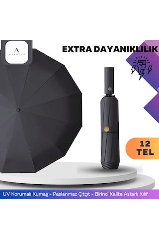 Aventus Umbrella Aventus 12tellı Uv Korumalı Extra Büyük Çaplı Şemsiye Siyah