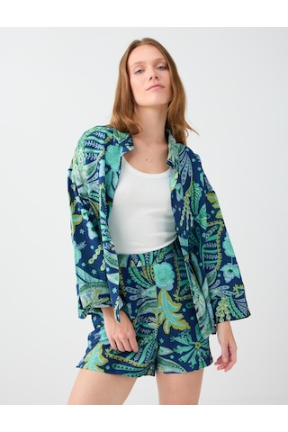 Jimmy Key Koyu Yeşil Floral Desenli Truvakar Kol Gömlek 6sw087731320