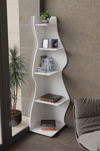 Wave 5 Raflı Dekoratif Kitaplık Dosya Rafı 180 Cm Kitaplık Beyaz