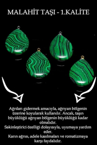 Erilsa Sertifikalı 24k Altın Kaplama Damla Kesim Malahit Taşı Kolye Çok Renkli