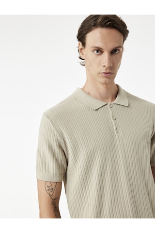 Koton Regular Fit Kısa Kollu Pamuklu Dokulu Düğmeli Polo Yaka Triko Tişört Deve Tüyü 7wam70044ht Taba
