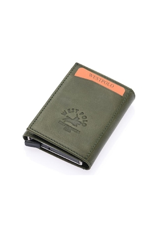 Safari Bol Kartlık Bölmeli Hakiki Deri Unisex Mekanizmalı Cüzdan Haki