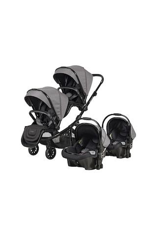 Prego İbiza Plus Travel Sistem İkiz Bebek Arabası 2223 Gri