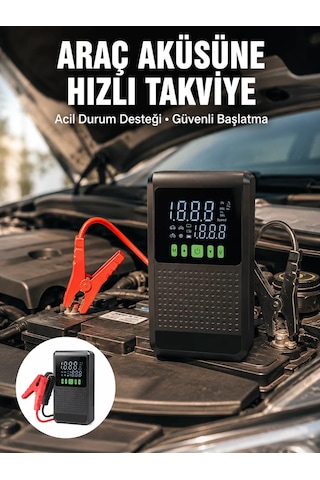 Araç İçin Akü Takviye Cihazı Ve Kablosuz Hava Kompresörü Dijital Ekranlı Powerbank Led Sos Mh-hs3787-3772