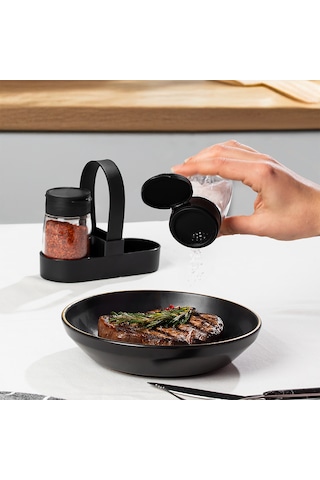 Porsima 00467 Siyah Drop 2 Li Standlı Tuzluk Biberlik Seti - 100ml Siyah