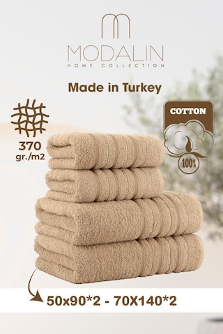 4 Lü Banyo Havlusu Seti Dora Bej - 70x140cm X2 / 50x90cm X2 Bej