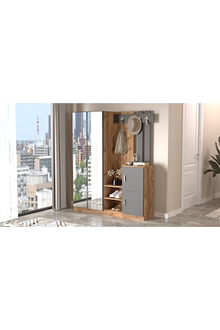 Robin Home Sofia Aynalı Vestiyer Portmanto Ayakkabılık Antrasit