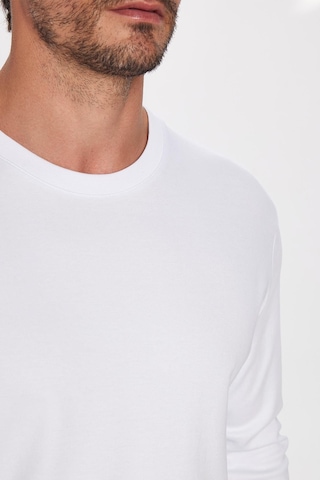 Tudors Unisex Relax Fit Rahat Kesim %100 Pamuk Uzun Kollu Bisiklet Yaka Beyaz Basic Tişört-32653 Beyaz