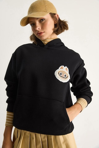 Shade Kadın Nakış İşlemeli Kapüşonlu Kanguru Cepli Sweatshirt 6045 60284098 - Siyah