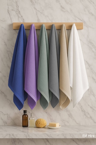 6 Lı Softtouch El Yüz Banyo Havlusu Seti %100 Pamuklu 50x90 Cm Mavi