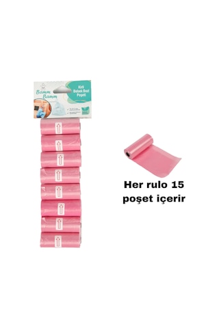 Bamm Bamm Kirli Bebek Bezi Poşeti Çanta Boy Pembe 8 x 15'li 22 x 32 CM