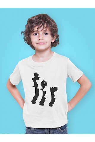 Bumeta Satranç Şah Mat Chess Baskılı Çocuk Tişört 3 Lü Set Beyaz