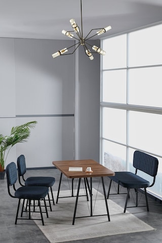 Mygusi Hayat 2 Sandalyeli 1 Bench Yemek Masası Amalfi Ceviz Lacivert